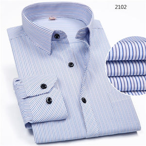 Men's Turndown Collar Long Sleeve Non-Iron Striped Chest Pocket Regular