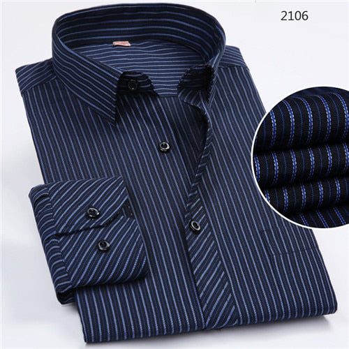 Men's Turndown Collar Long Sleeve Non-Iron Striped Chest Pocket Regular