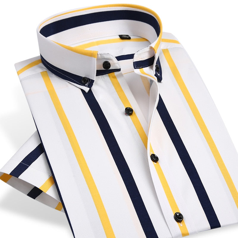 Men's Colorful Stripe Button Down Short Sleeve Business Shirts