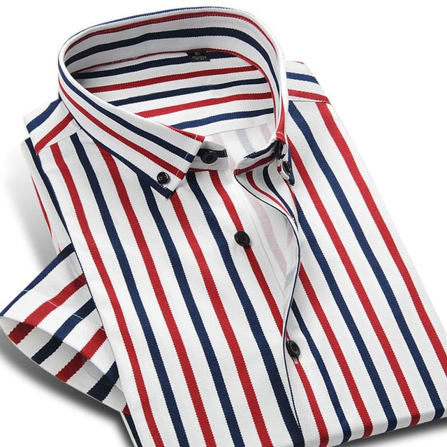 Men's Colorful Stripe Button Down Short Sleeve Business Shirts