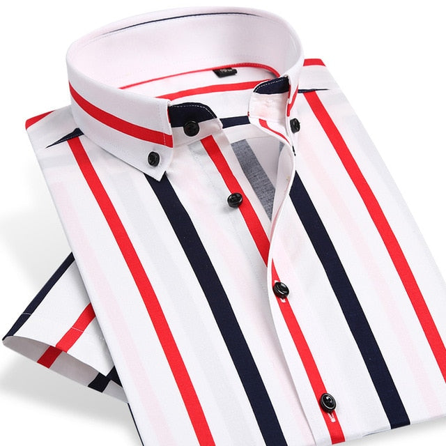 Men's Colorful Stripe Button Down Short Sleeve Business Shirts