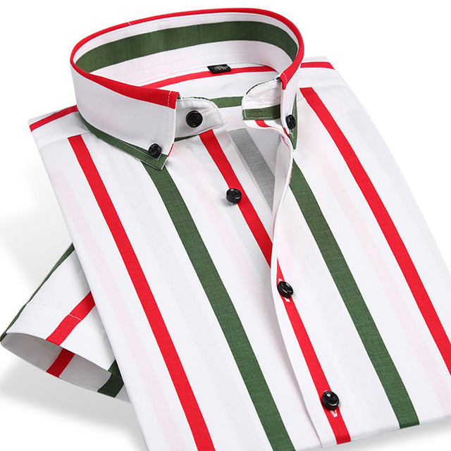 Men's Colorful Stripe Button Down Short Sleeve Business Shirts