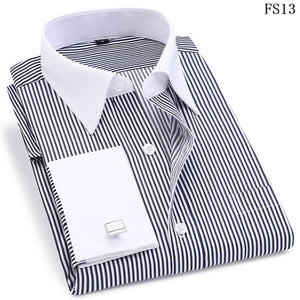 Men's High Quality Striped  French CufflinksLong Sleeved White Collar Design Style Casual Shirts