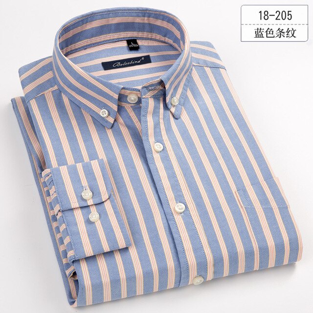 100% Cotton Men'sStriped  Casual Long Sleeve Oxford Business  Shirts