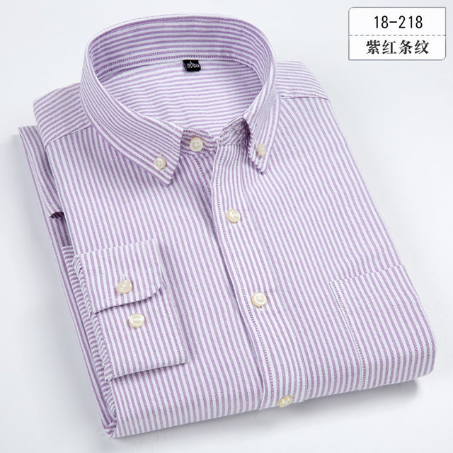 100% Cotton Men'sStriped  Casual Long Sleeve Oxford Business  Shirts